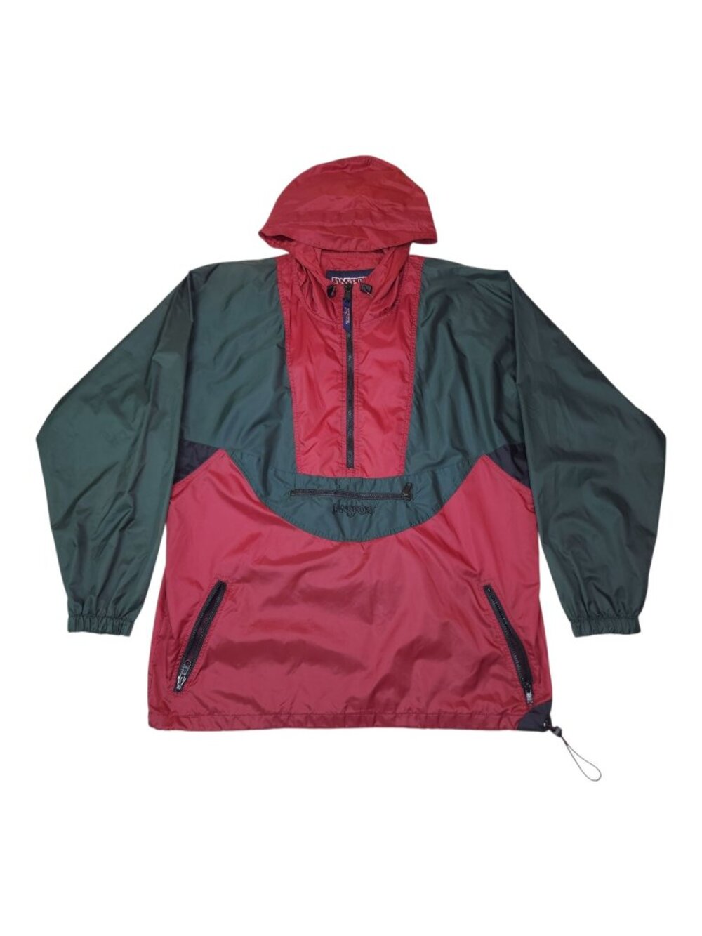 Jansport Mens Nylon Pullover Anorak Rain Jacket With Hood L Red & Green